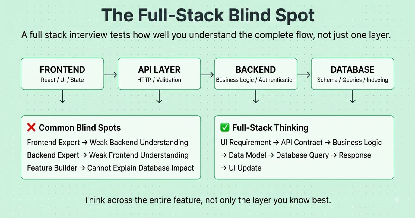 Frontend backend API and database full stack interview knowledge gap