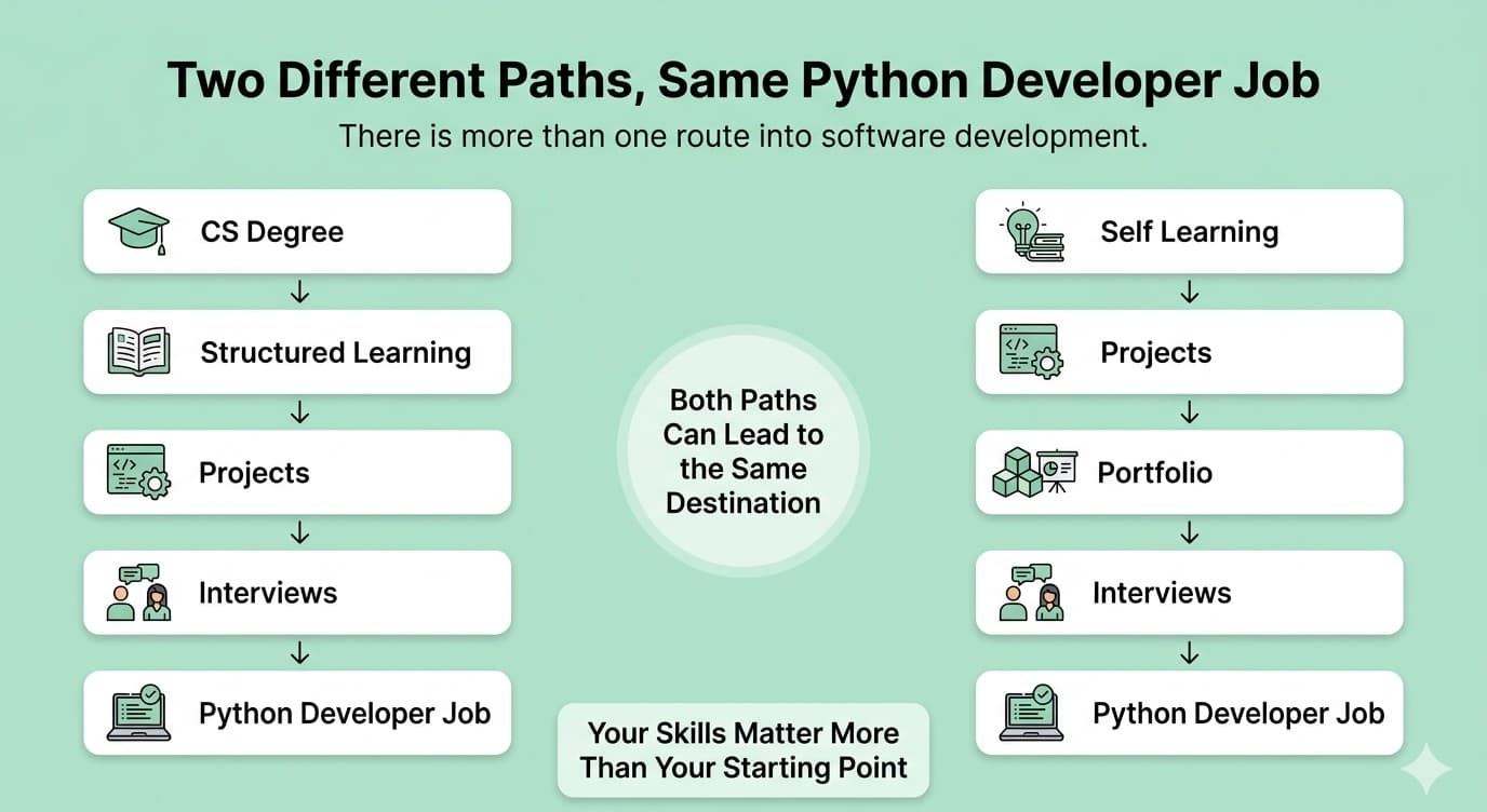 CS degree vs self taught python devloper path 