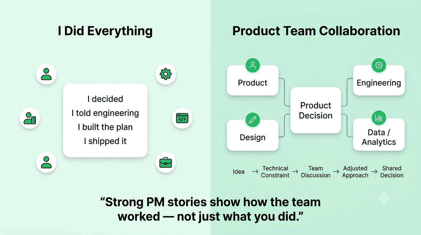 Product Manager collaboration framework showing product, engineering, design, and data working together to make product decisions.
