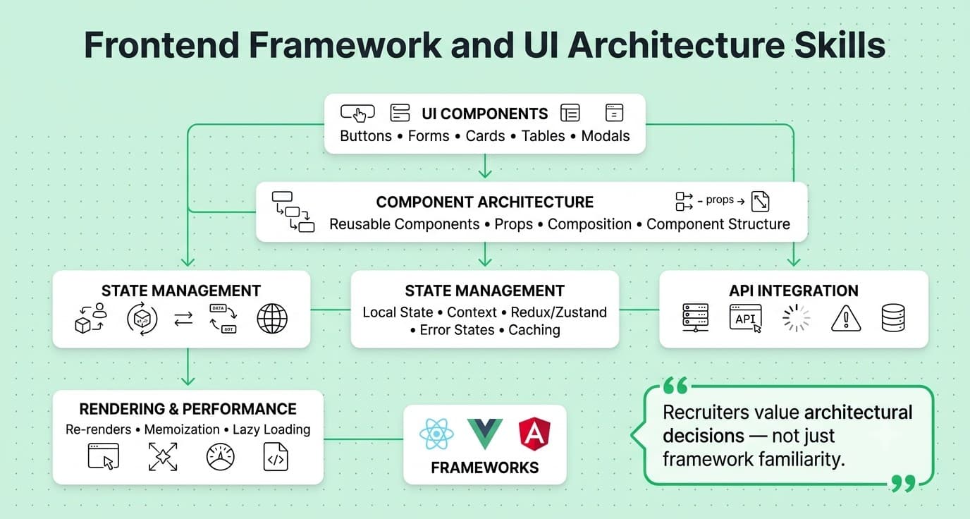 Frontend framework skills and component architecture for developers