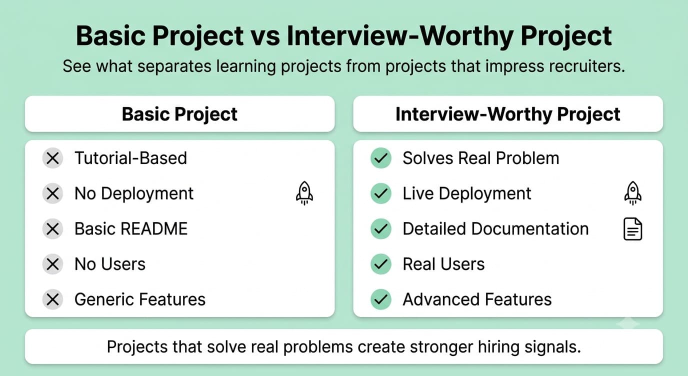 Comparison between basic GitHub projects and interview-worthy projects