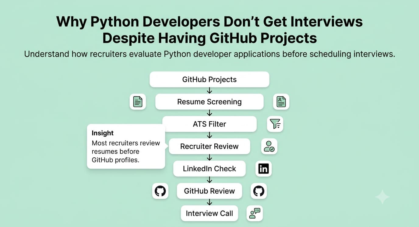 Python developer interview funnel showing resume screening before GitHub review