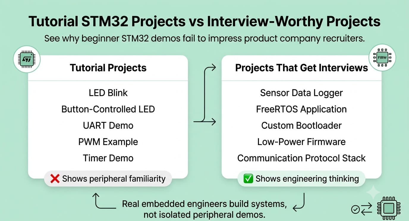 STM32 tutorial projects vs interview-ready embedded projects
