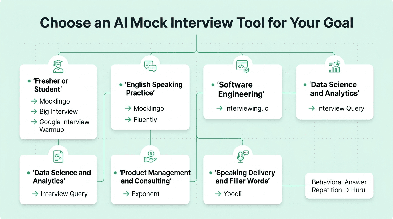 AI mock interview platform selection guide matching different career goals with suitable practice tools.