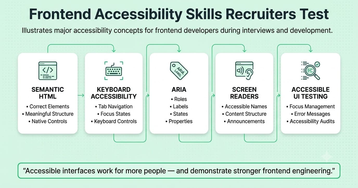 Frontend accessibility skills including semantic HTML ARIA and keyboard navigation