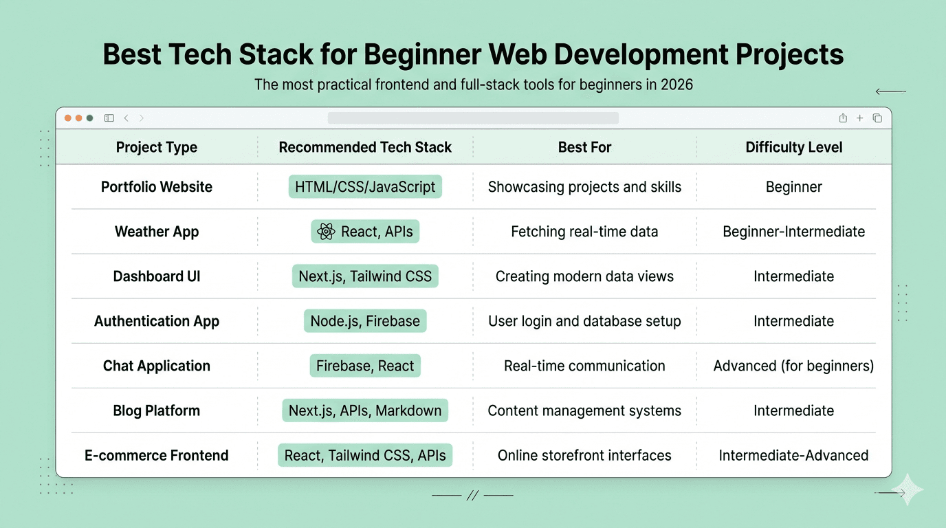 Best tech stack for beginners web development projects 