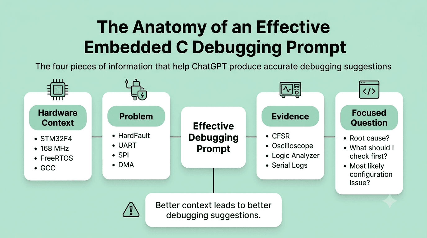 Embedded C debugging prompt framework