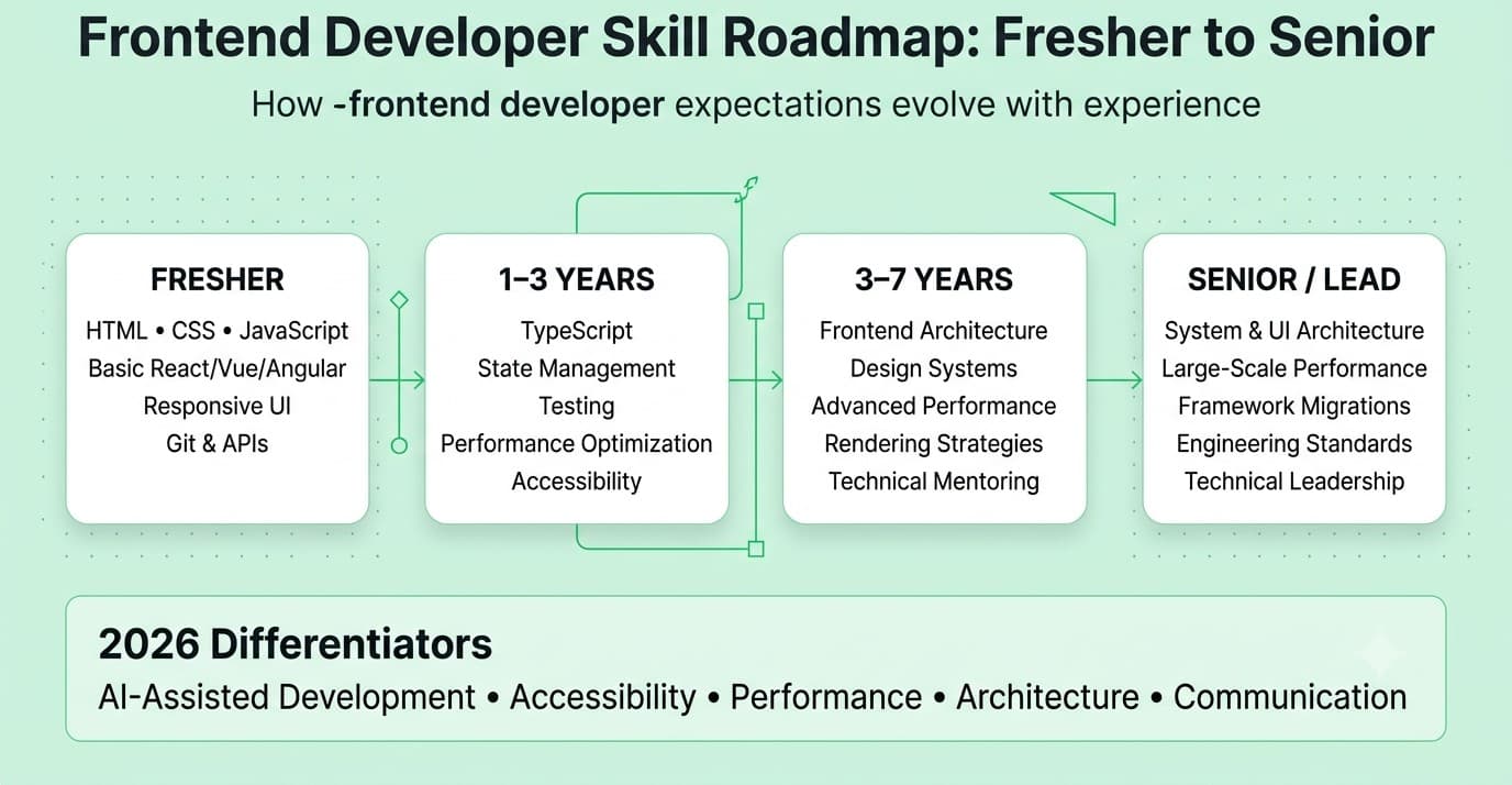 Frontend developer skills roadmap from fresher to senior level