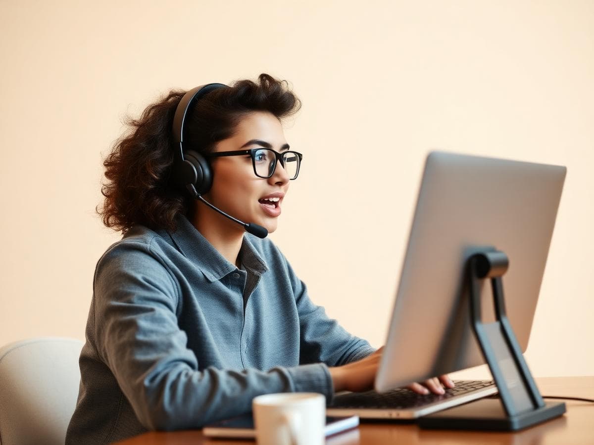 Learner speaking with an AI interviewer during English practice