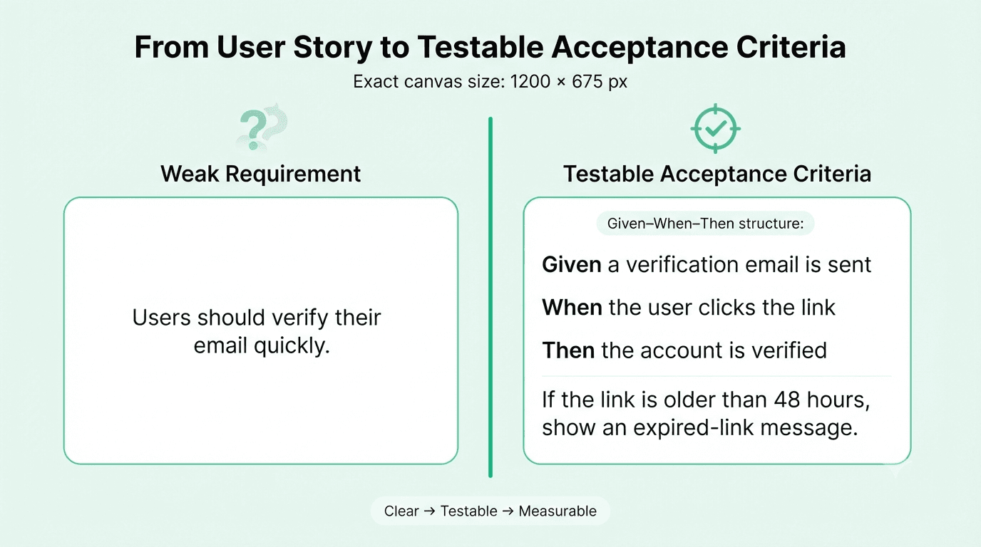 Business analyst user story with Given When Then acceptance criteria and edge case.