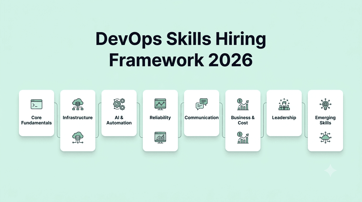 DevOps engineer skills recruiters prioritize in 2026 across technical, AI, reliability, and leadership areas