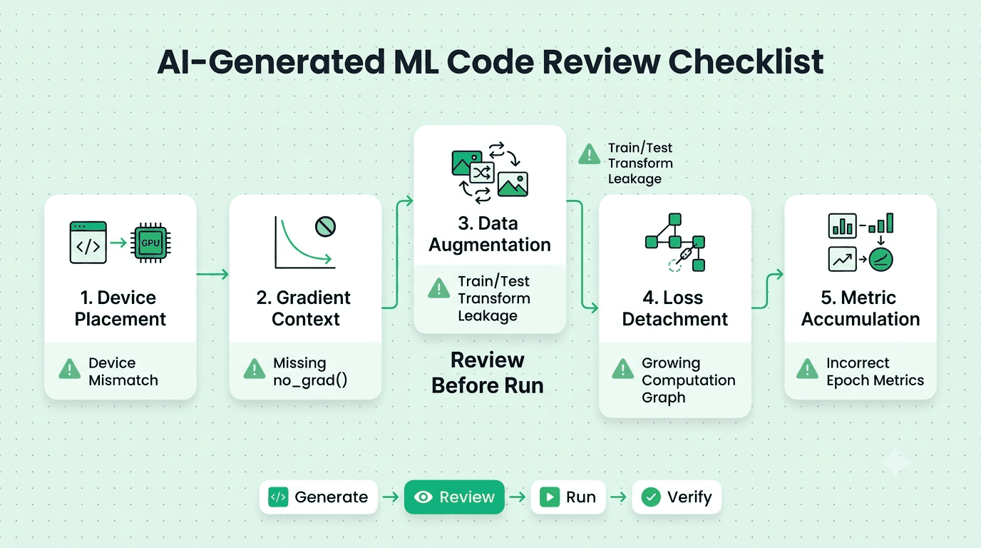 Five-point checklist for reviewing AI-generated machine learning training code
