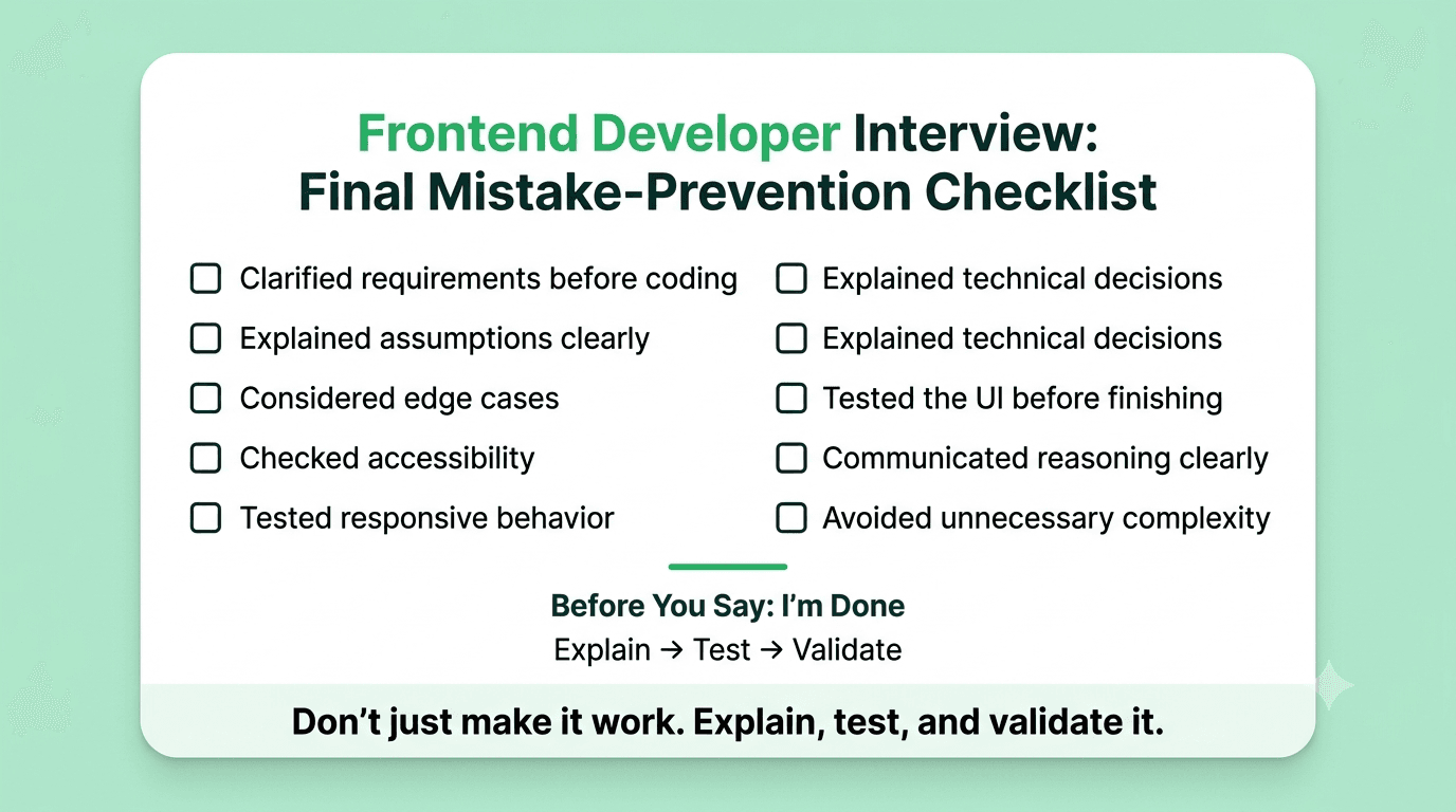 Frontend developer interview final checklist for avoiding common interview mistakes