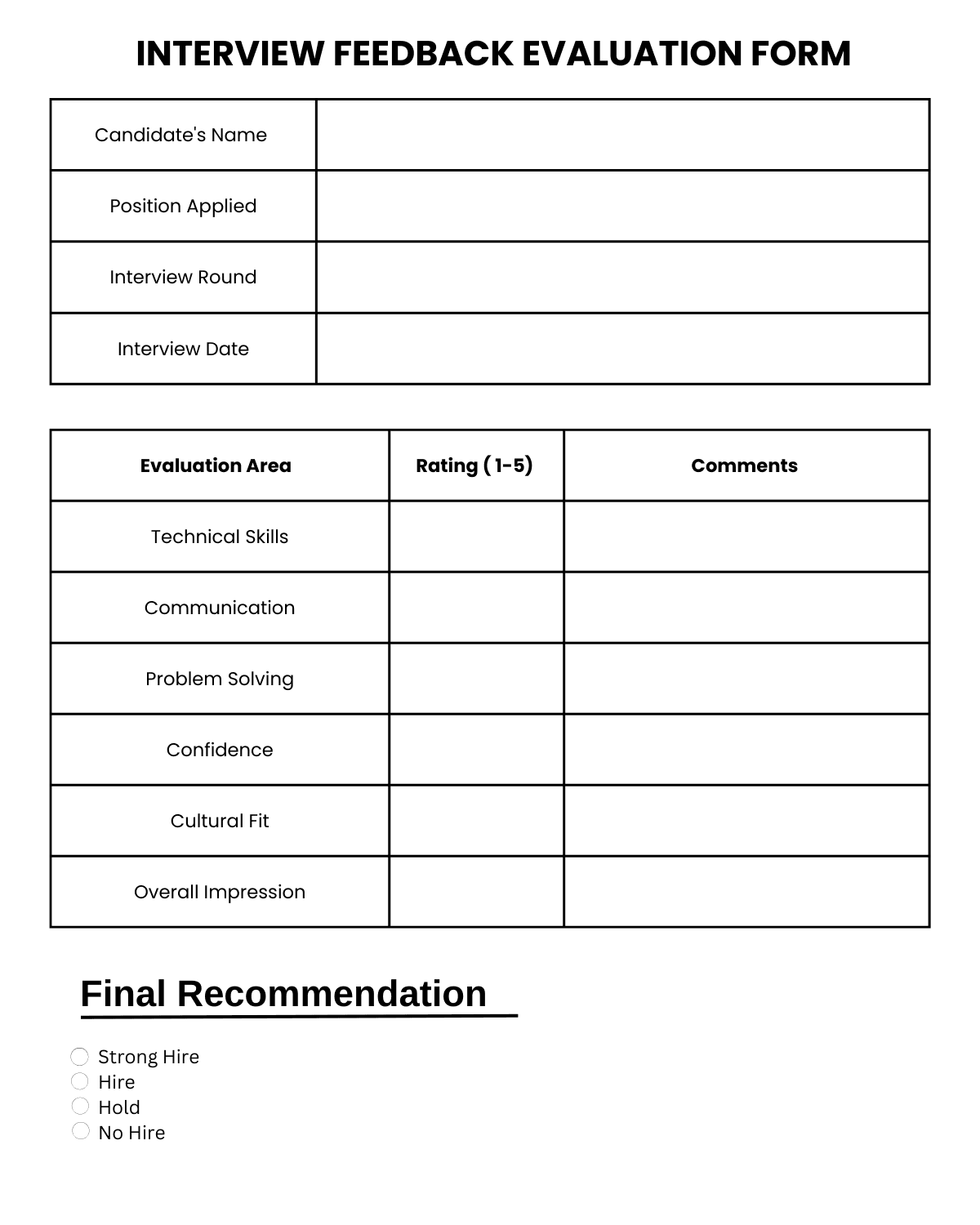 Interview feedback evaluation form